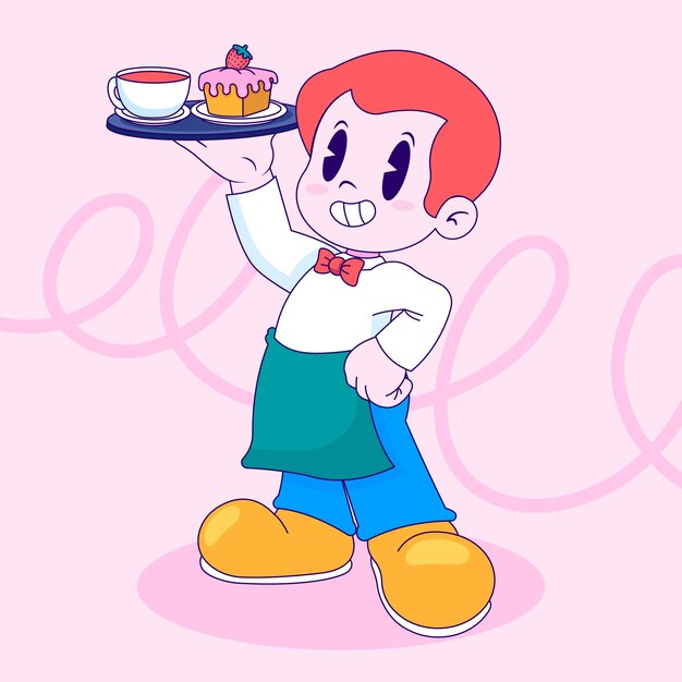 Ilustración de dibujos animados de camareros dibujados a mano