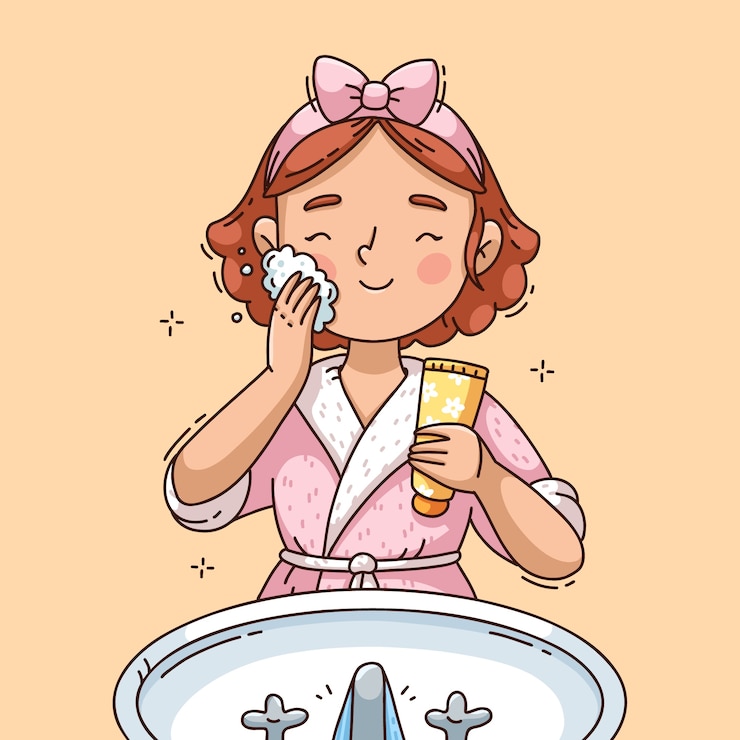 Vector gratuito ilustración de dibujos animados de la cara de lavado dibujada a mano