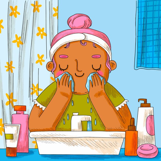 Ilustración de dibujos animados de la cara de lavado dibujada a mano