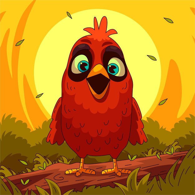 Ilustración de dibujos animados del cardenal dibujada a mano