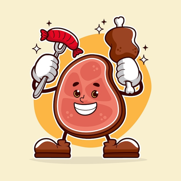 Ilustración de dibujos animados de carne dibujada a mano