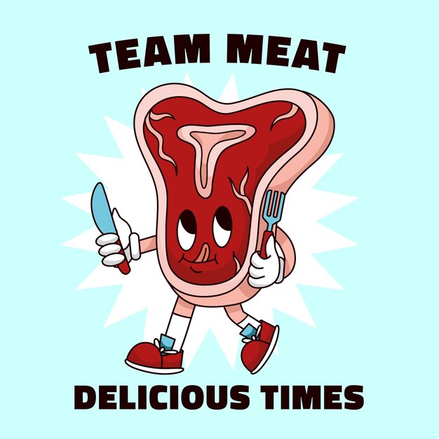 Ilustración de dibujos animados de carne dibujada a mano