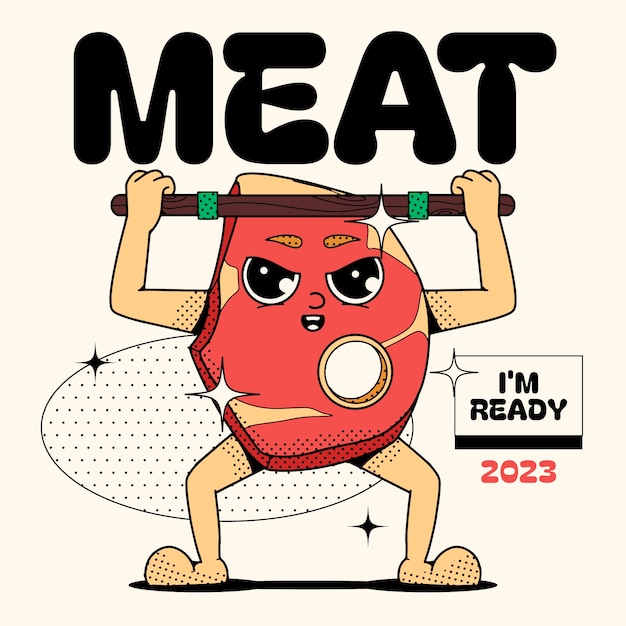 Ilustración de dibujos animados de carne dibujada a mano