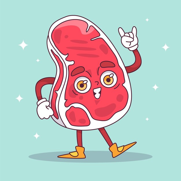 Ilustración de dibujos animados de carne dibujada a mano