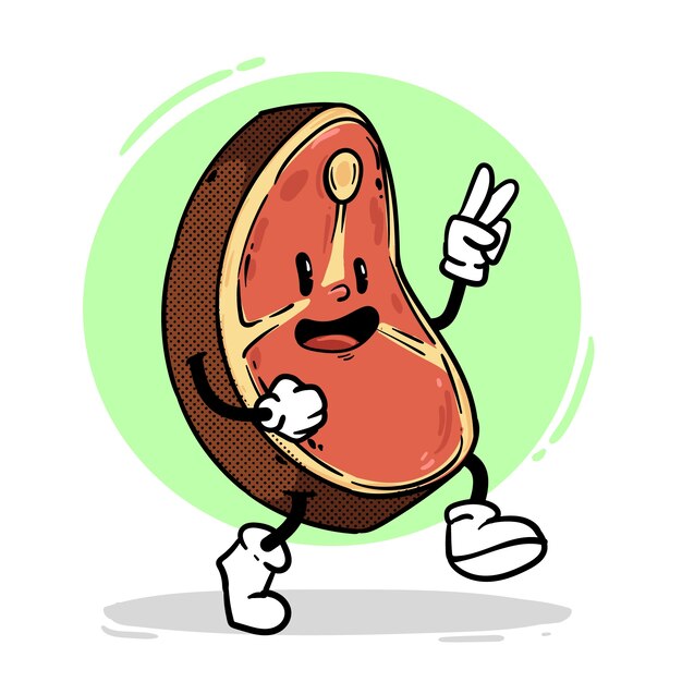 Ilustración de dibujos animados de carne dibujada a mano