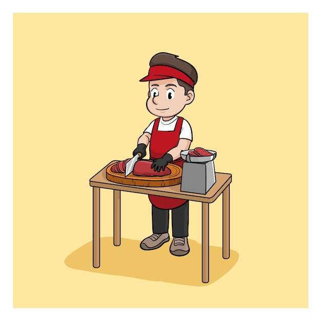 Ilustración de dibujos animados de carnicero dibujados a mano