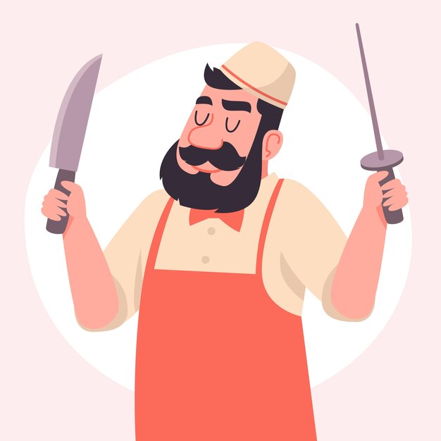 Ilustración de dibujos animados de carnicero dibujados a mano
