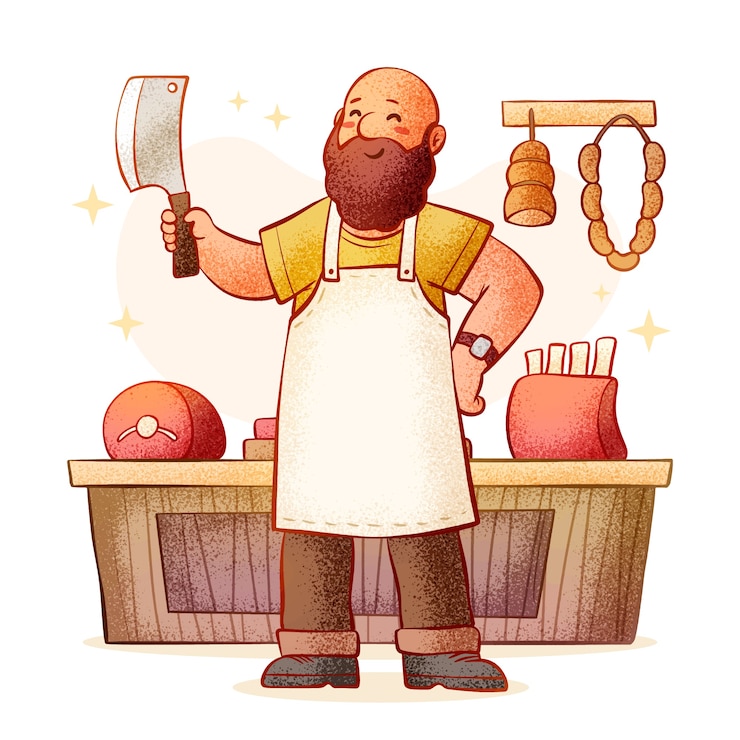 Vector gratuito ilustración de dibujos animados de carnicero dibujados a mano