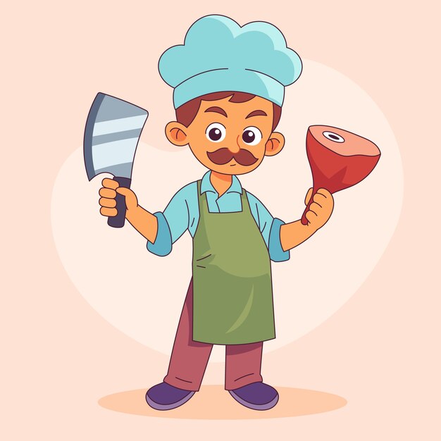Ilustración de dibujos animados de carnicero dibujados a mano