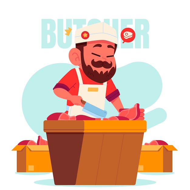 Ilustración de dibujos animados de carnicero plano