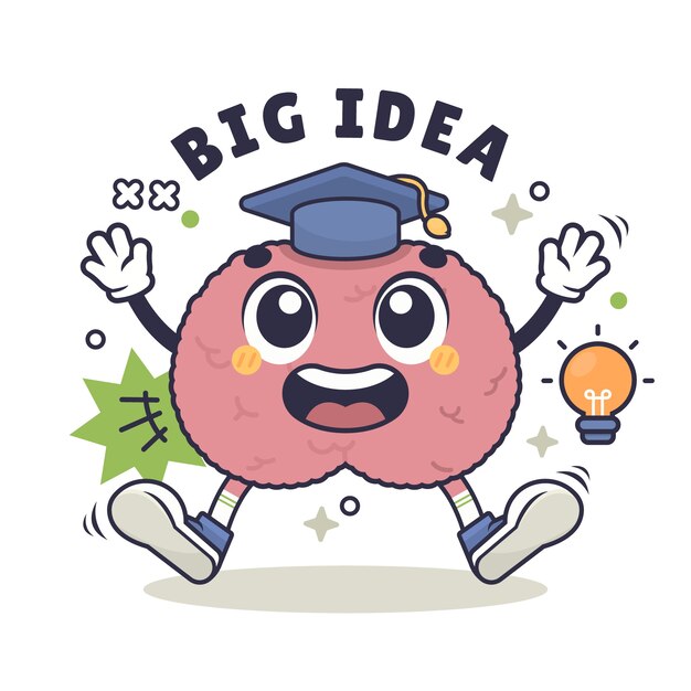 Ilustración de dibujos animados de cerebro dibujado a mano
