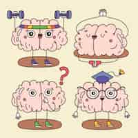 Vector gratuito ilustración de dibujos animados de cerebro dibujado a mano