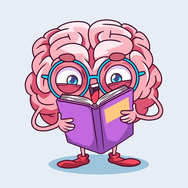 Ilustración de dibujos animados de cerebro dibujado a mano