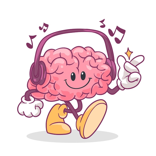 Ilustración de dibujos animados de cerebro dibujado a mano