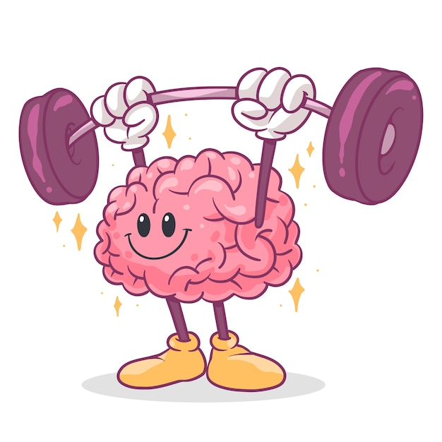 Ilustración de dibujos animados de cerebro dibujado a mano