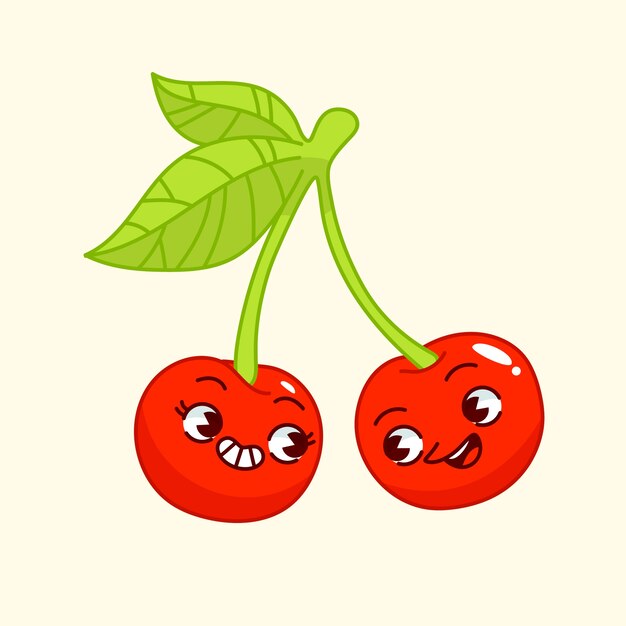 Ilustración de dibujos animados de cereza dibujada a mano