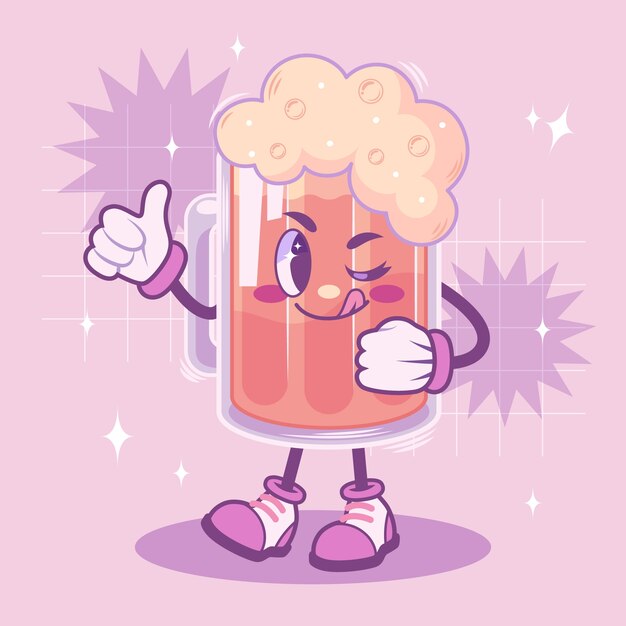 Ilustración de dibujos animados de cerveza dibujada a mano