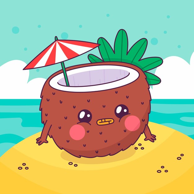 Ilustración de dibujos animados de coco dibujados a mano