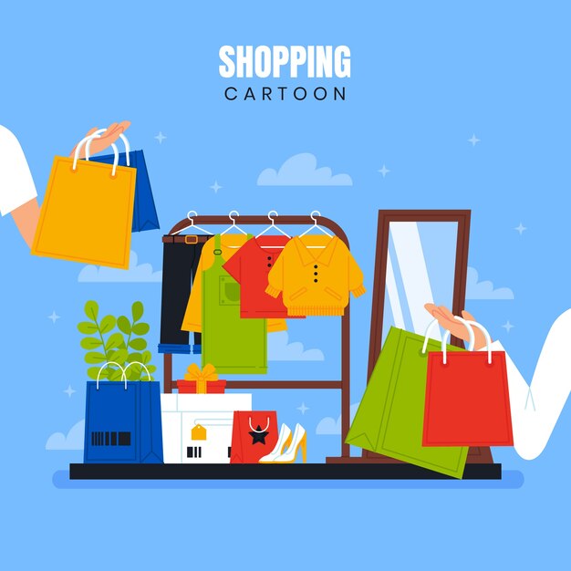 Ilustración de dibujos animados de compras dibujada a mano