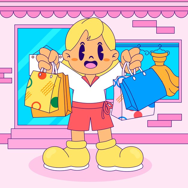 Ilustración de dibujos animados de compras dibujada a mano