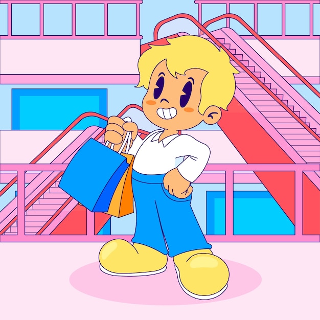 Ilustración de dibujos animados de compras dibujada a mano