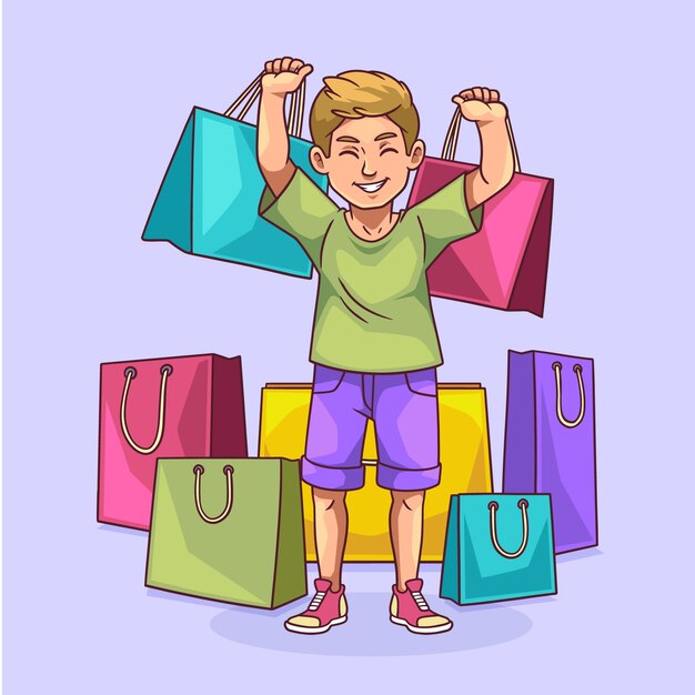 Ilustración de dibujos animados de compras dibujada a mano