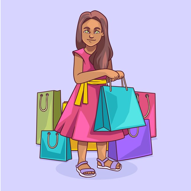 Ilustración de dibujos animados de compras dibujada a mano