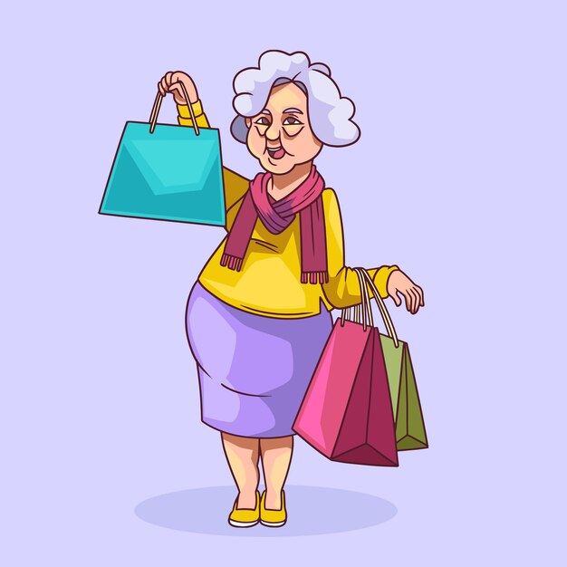 Ilustración de dibujos animados de compras dibujada a mano