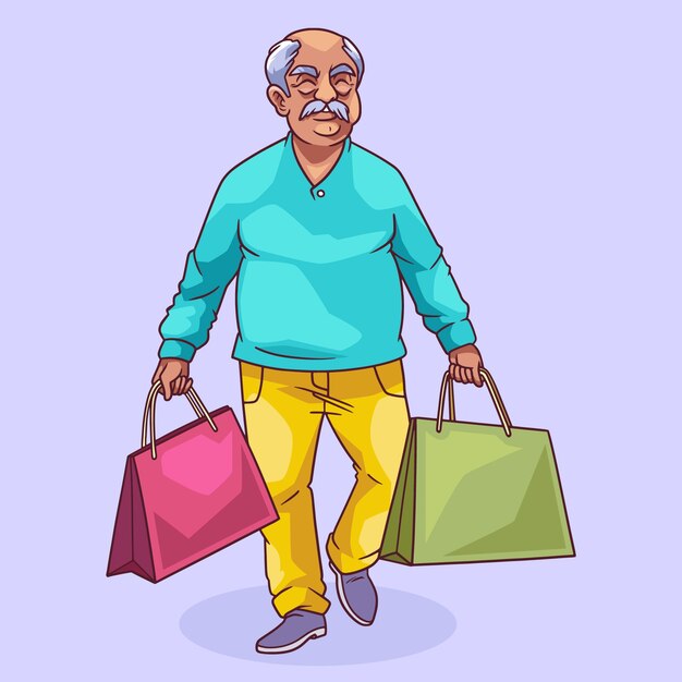 Ilustración de dibujos animados de compras dibujada a mano
