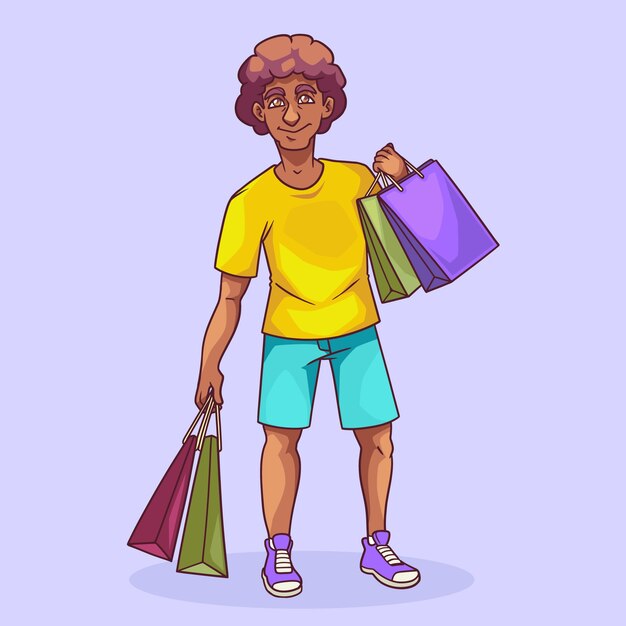Ilustración de dibujos animados de compras dibujada a mano