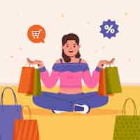 Vector gratuito ilustración de dibujos animados de compras dibujada a mano