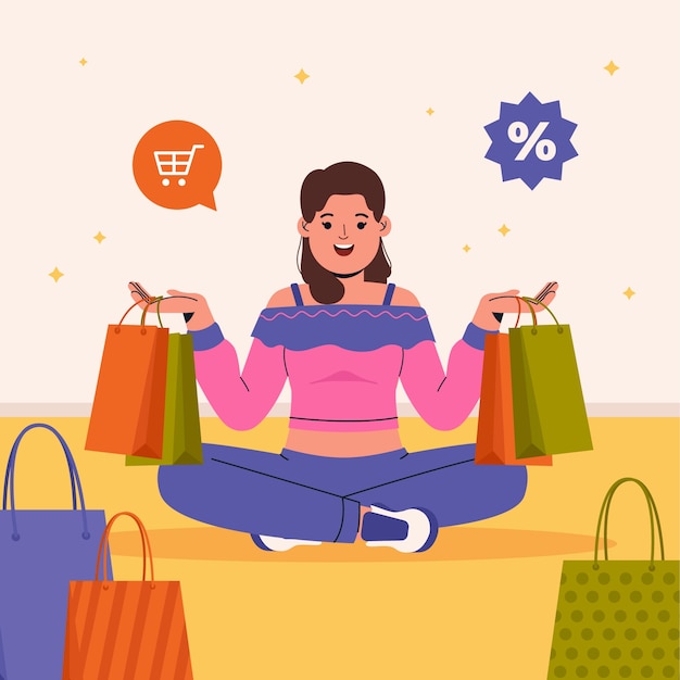 Ilustración de dibujos animados de compras dibujada a mano