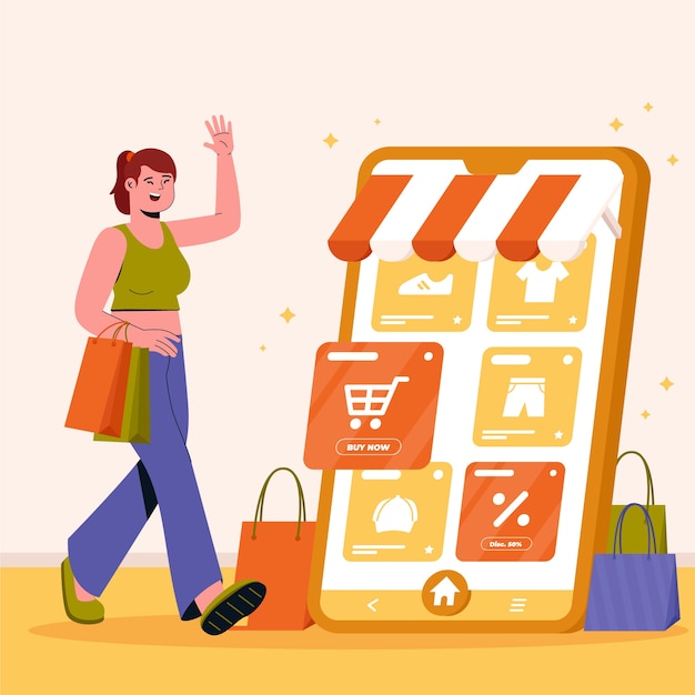 Ilustración de dibujos animados de compras dibujada a mano