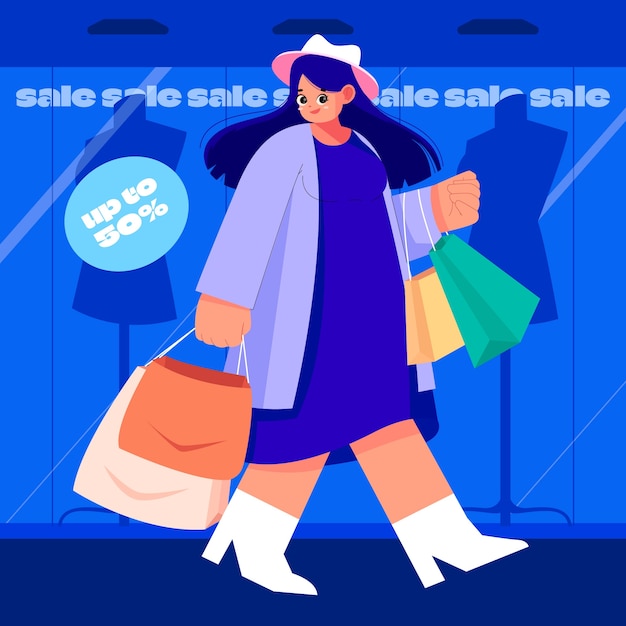 Vector gratuito ilustración de dibujos animados de compras dibujada a mano