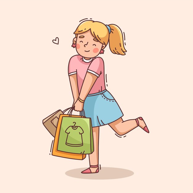 Ilustración de dibujos animados de compras dibujada a mano