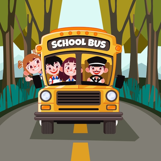 Vector gratuito ilustración de dibujos animados de conductor de autobús escolar dibujado a mano