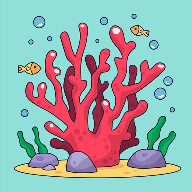 Ilustración de dibujos animados de coral dibujado a mano