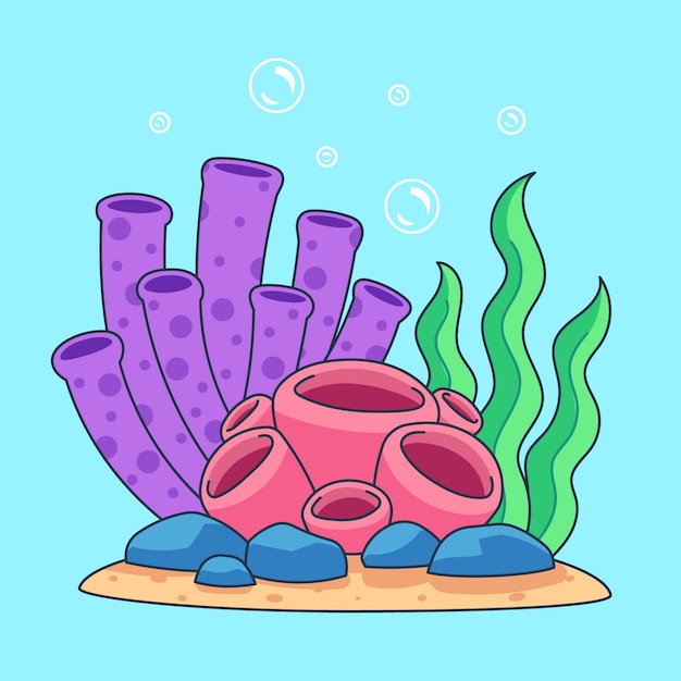 Ilustración de dibujos animados de coral dibujado a mano
