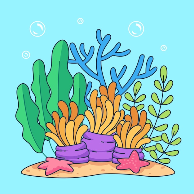 Ilustración de dibujos animados de coral dibujado a mano