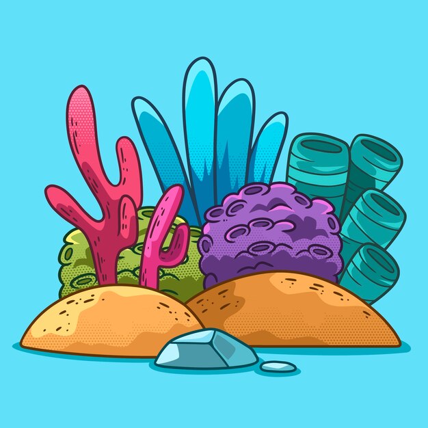 Ilustración de dibujos animados de coral dibujado a mano