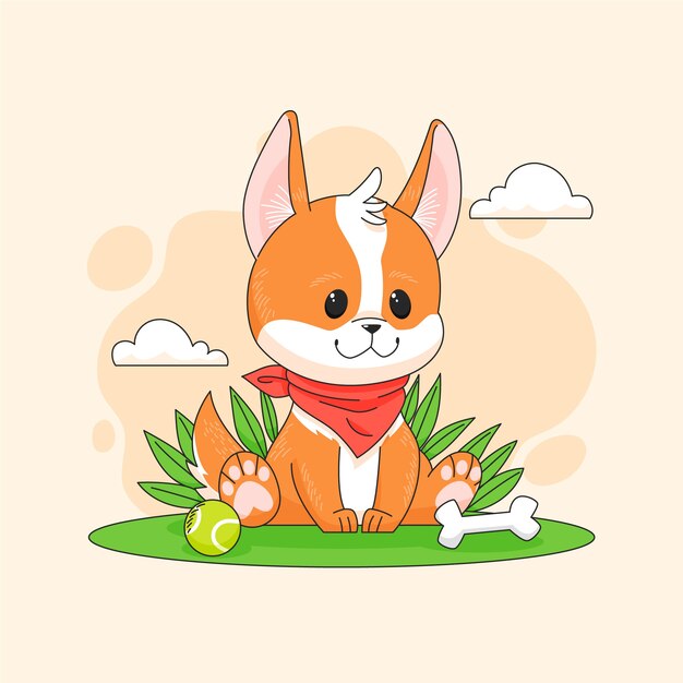 Ilustración de dibujos animados de corgi dibujado a mano