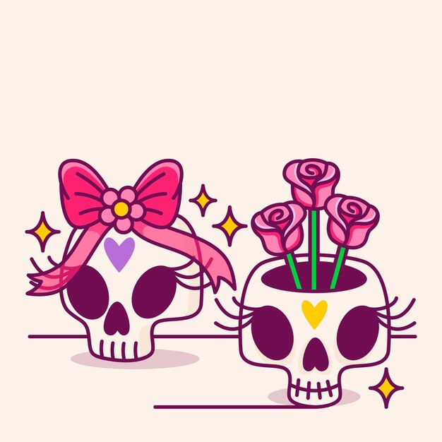 Ilustración de dibujos animados de cráneo dibujado a mano