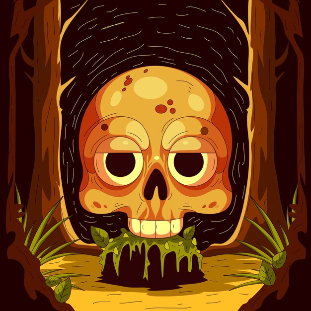 Ilustración de dibujos animados de cráneo dibujado a mano