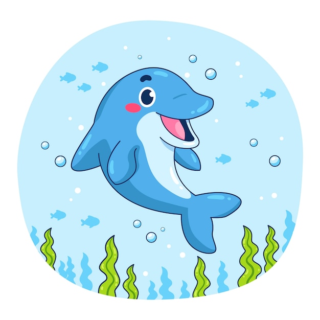 Ilustración de dibujos animados de delfines dibujados a mano
