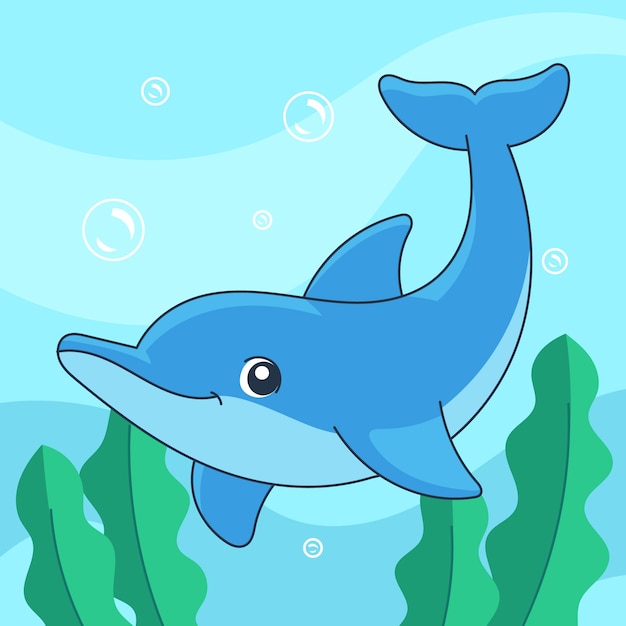 Ilustración de dibujos animados de delfines dibujados a mano