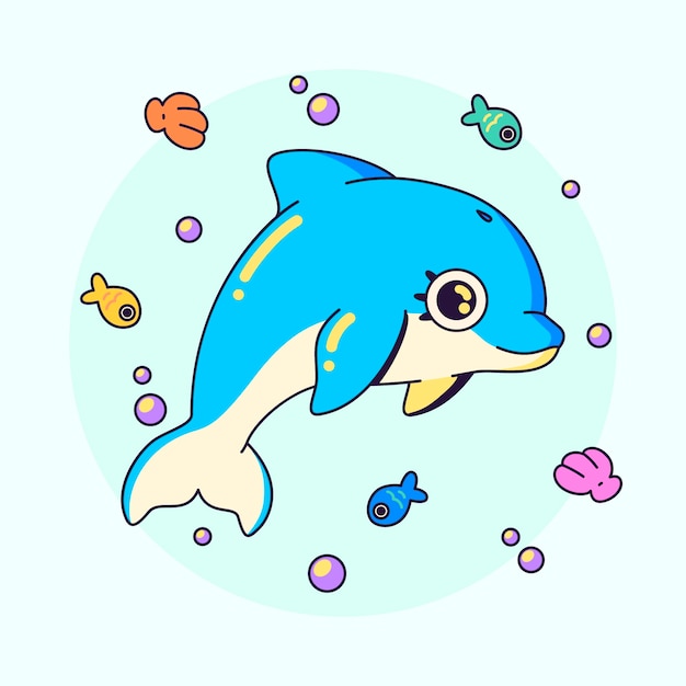Ilustración de dibujos animados de delfines dibujados a mano
