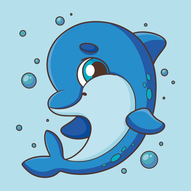 Ilustración de dibujos animados de delfines dibujados a mano