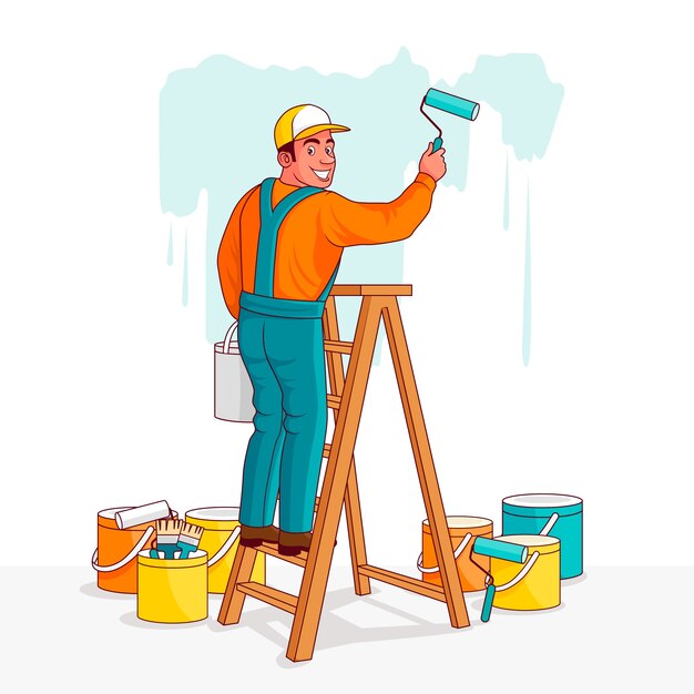 Ilustración de dibujos animados dibujada a mano por un pintor
