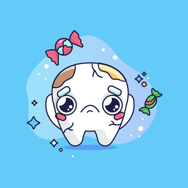 Ilustración de dibujos animados de dientes malos dibujados a mano