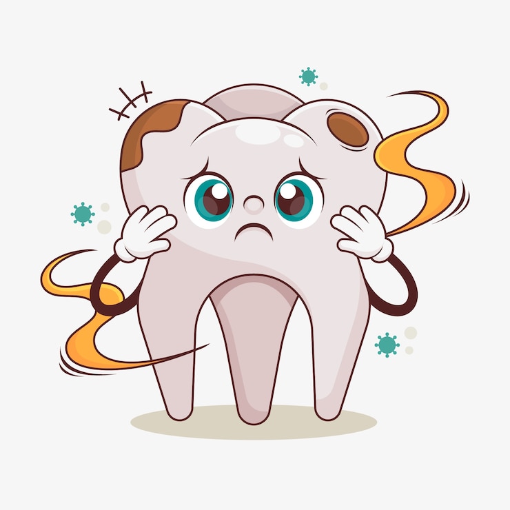 Vector gratuito ilustración de dibujos animados de dientes malos dibujados a mano